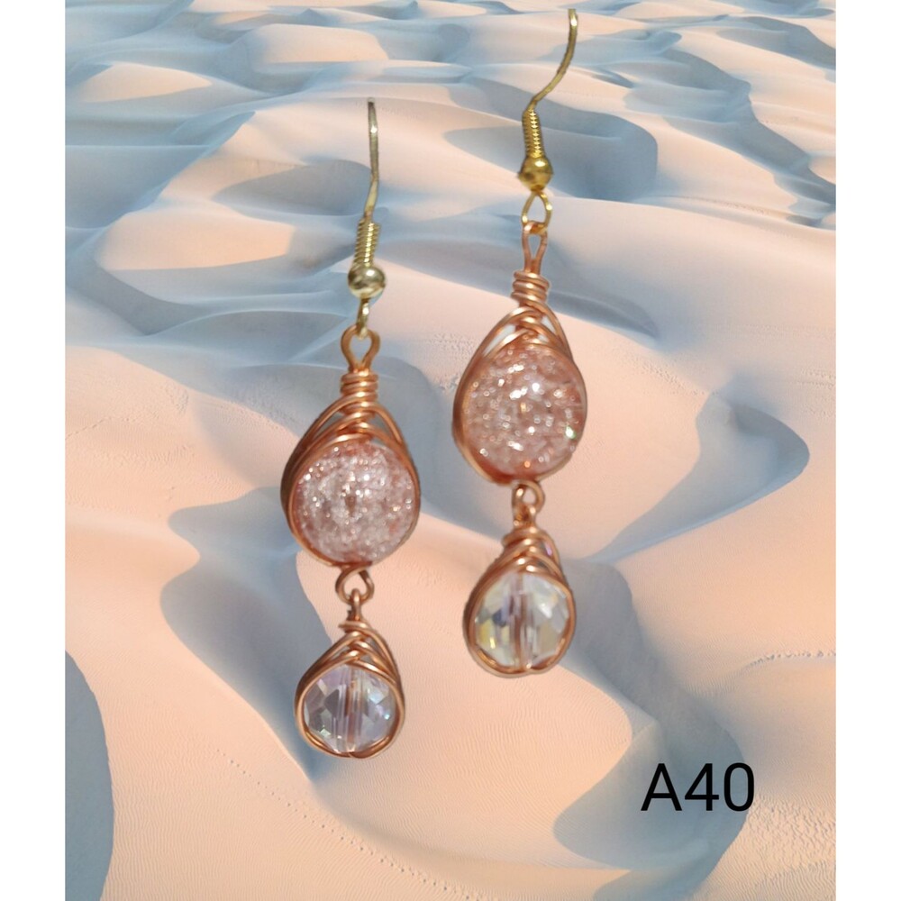 Peach Wire Wrapped Crystal Earrings